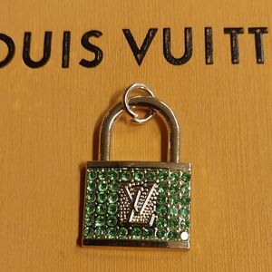 LV Gold and Green Padlock Charm Pendant